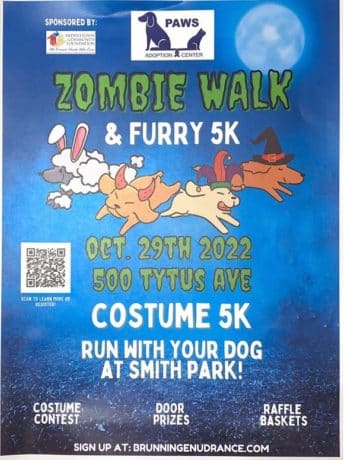 Zombie Walk and Furry 5k flyer with QR code for registration