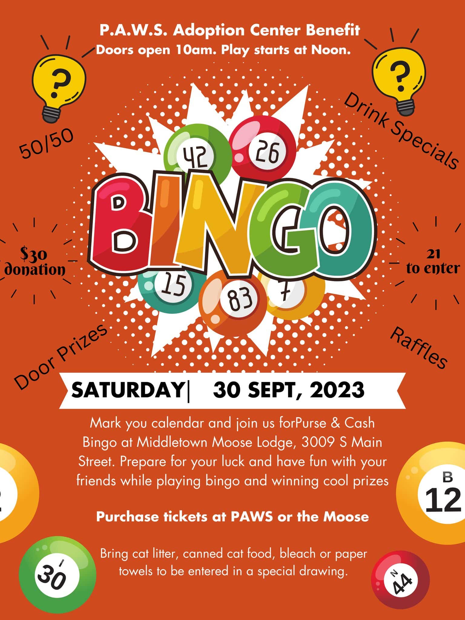 Join us for Purse and Cash Bingo on September 30th at the