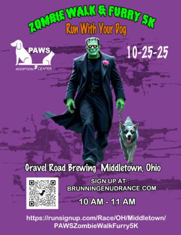 flyer with Frankenstein's monster walking a dog